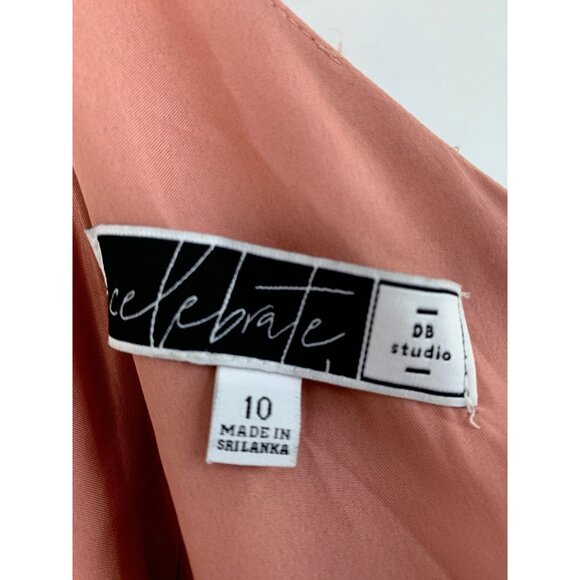 Davids Bridal Desert Coral High Low One Shoulder Dress Size 10 NWT Wrap Wedding - Picture 7 of 11